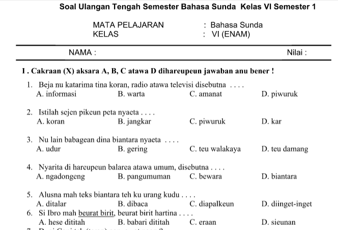Bahasa Sunda Kelas 6 Sd Semester 1